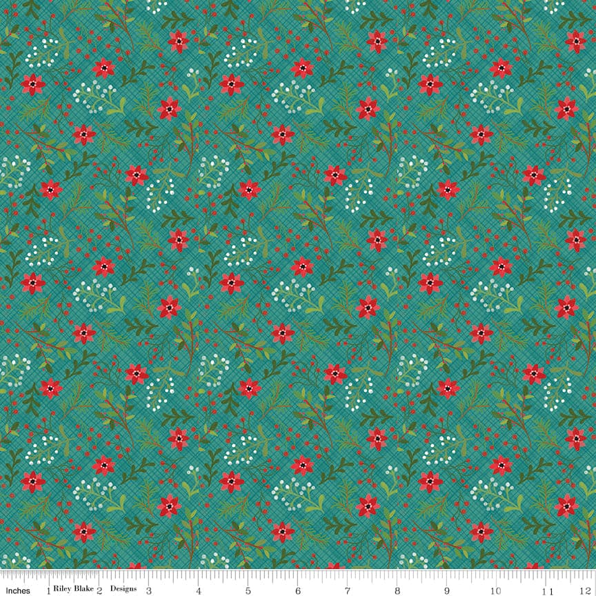 Snowed In - Teal Snowed In Berries - per yard - by Heather Peterson - for Riley Blake Designs - Christmas, Snowmen, Winter - C10812-TEAL