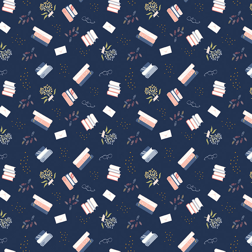 Between the Pages: BOOKISH LIFE NAVY Fabric (1/2 yd)