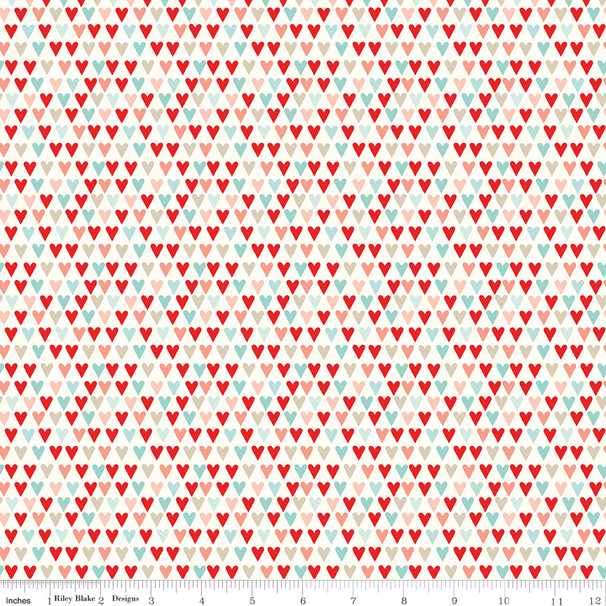 You & Me Cream Hearts Yardage by Sandy Gervais for Riley Blake Designs