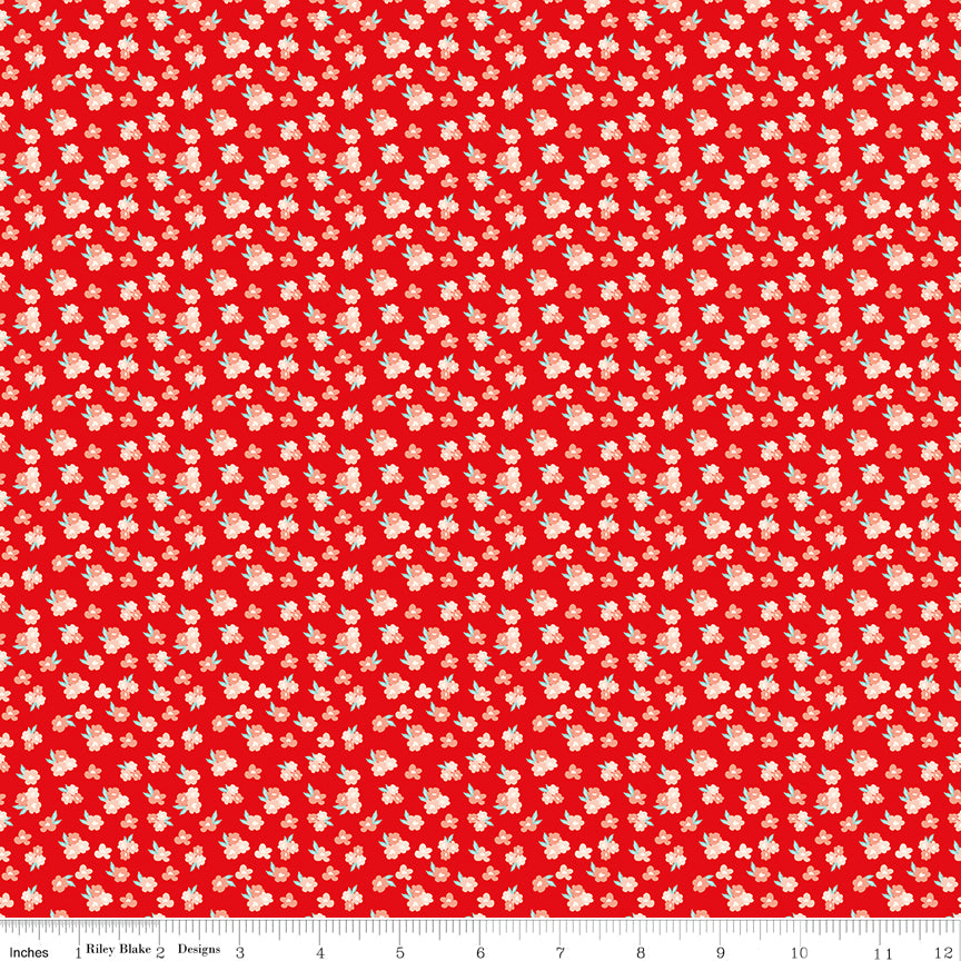 You & Me Red Tossed Floral Yardage by Sandy Gervais for Riley Blake Designs