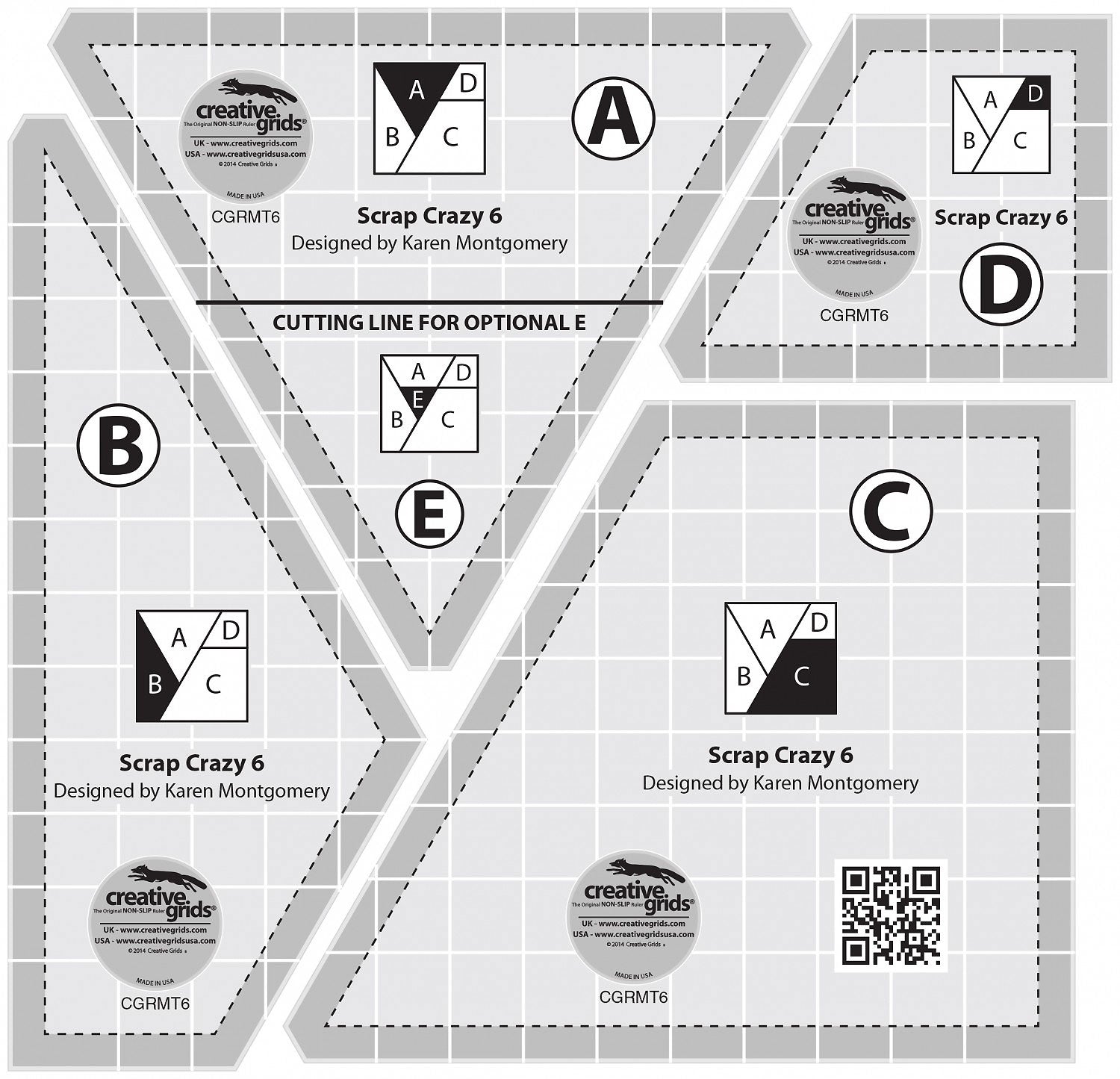 Creative Grids Scrap Crazy 6 Templates Quilt Ruler(By Special Order: Read description for full details)