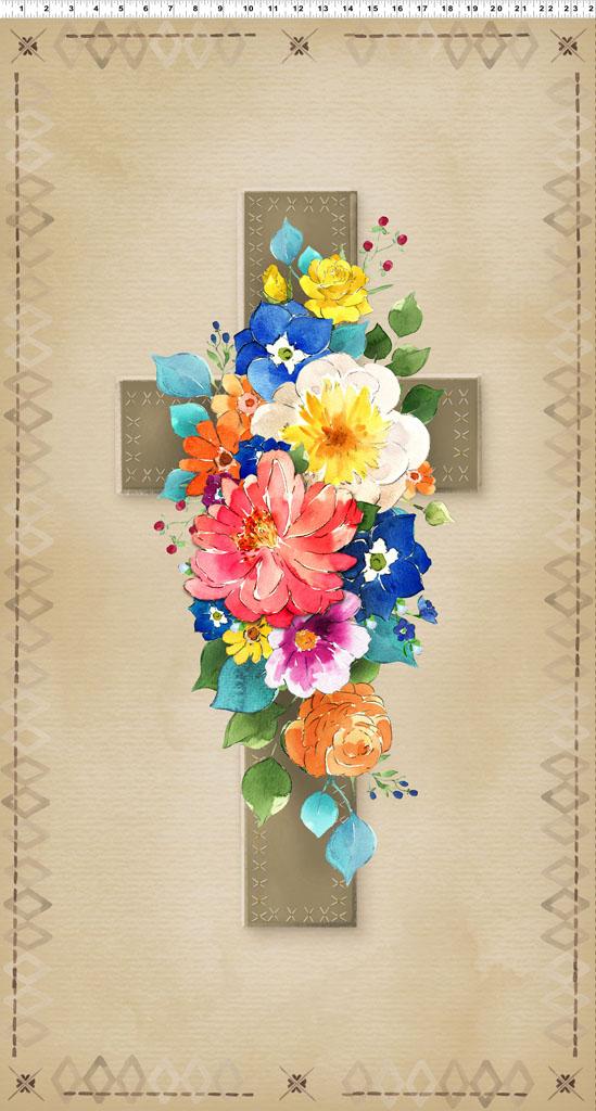 CWRK Faith - Cross Panel Y3728-12 Khaki - Cotton Fabric