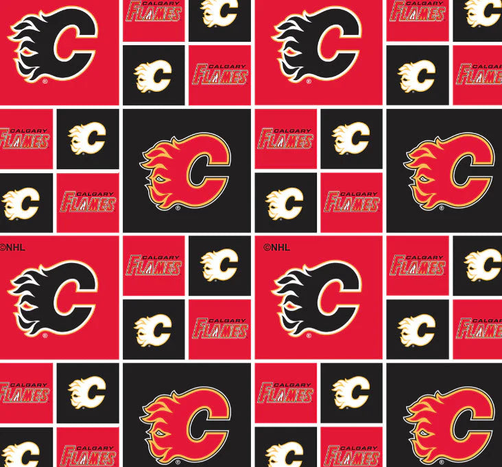 Calgary Flames NHL Hockey Box Sykel Cotton Fabric NHL-020-FLA