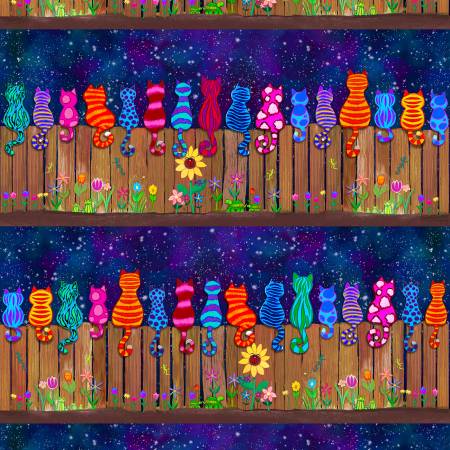 Cats Colorful Cats A Fence 11 Stripe Timeless Treasures Cotton TT CD1486-Multi