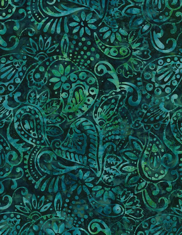 Copper Mountain Batik Dots & Leaves Green Blue Wilmington Prints Cotton Fabric WP-1400-22288-744