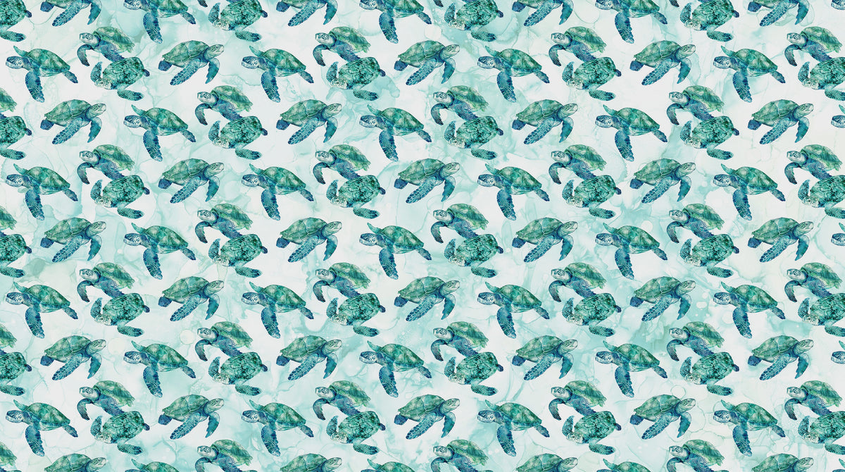 Coral Reef Turtles White Multi quilting cotton fabric | Northcott