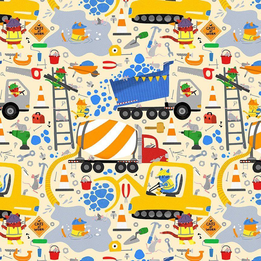 DS Cats At Work - STELLA-DLW3193-CREAM - Cotton Fabric