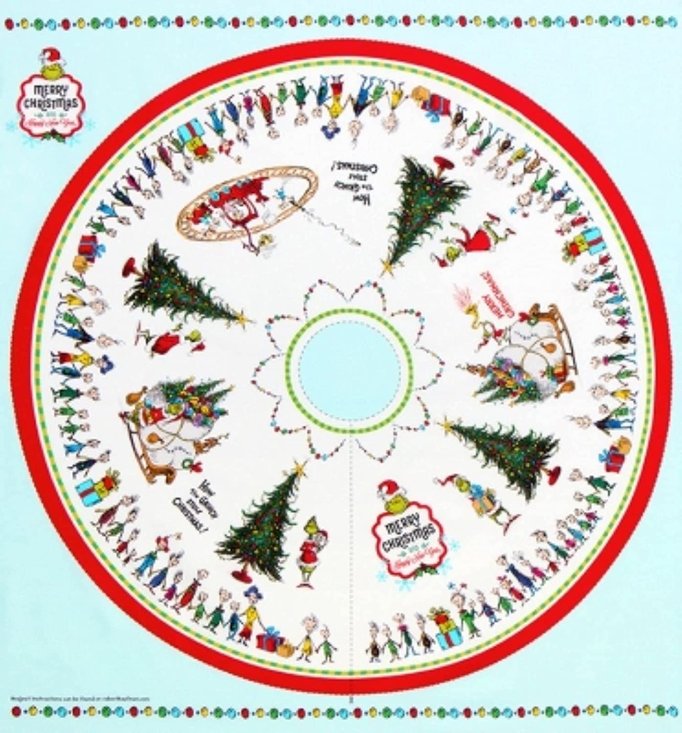Dr Seuss How the Grinch Stole Christmas Tree Base Cover Skirt 46" Panel Robert Kaufman Cotton Fabric RK-ADE-20277-223