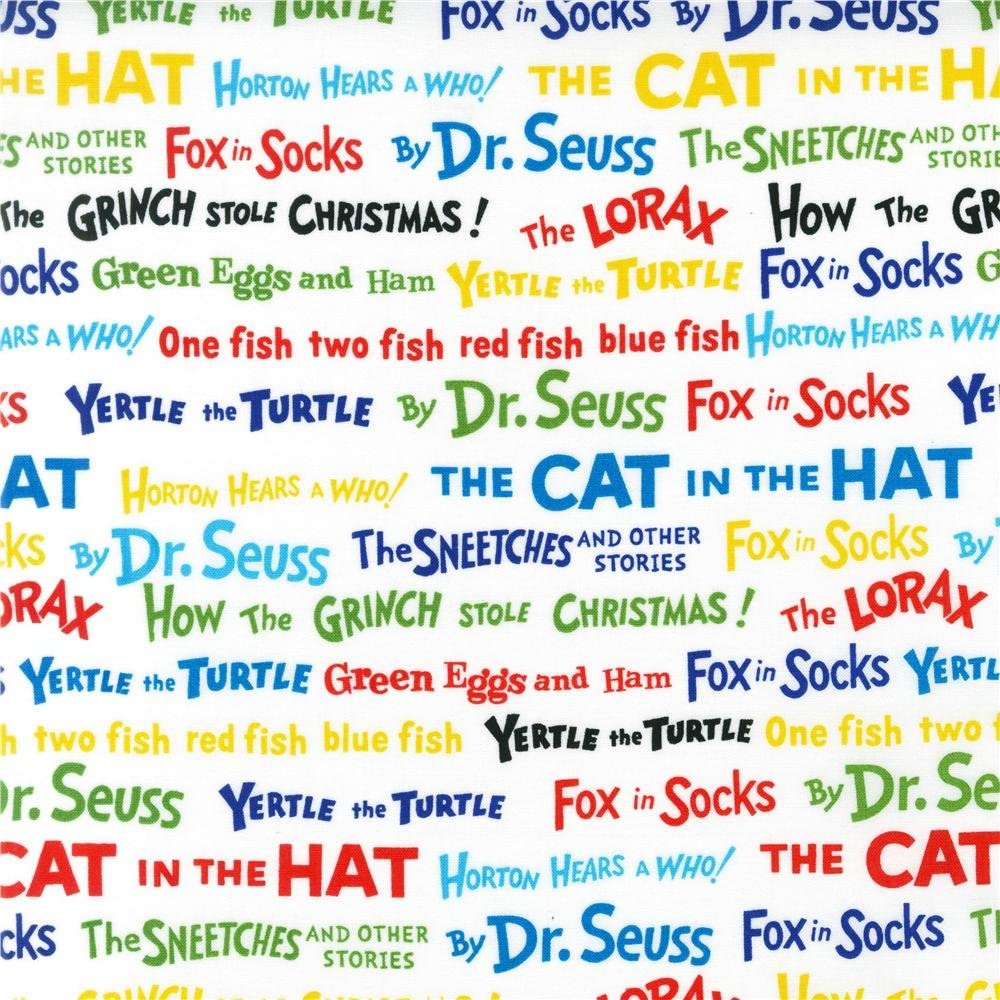 Dr Seuss Book Titles Celebrate White Robert Kaufman Cotton Fabric RK-ADE-10789203