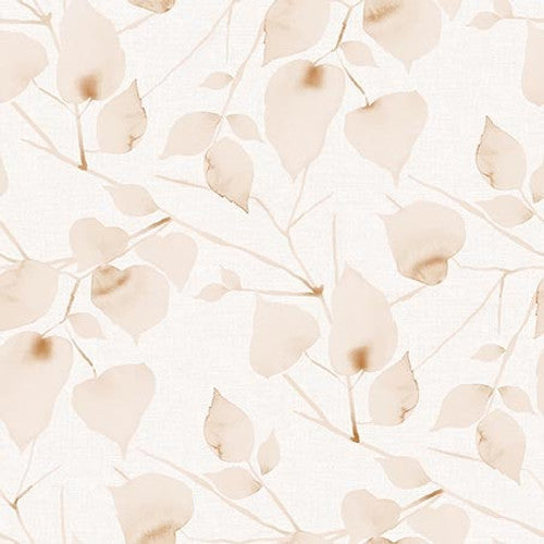 Eden 108" Wide back Water Color Leaves Ivory Satin Moon Designs Blank Quilting Cotton Fabric BQ-3502-41