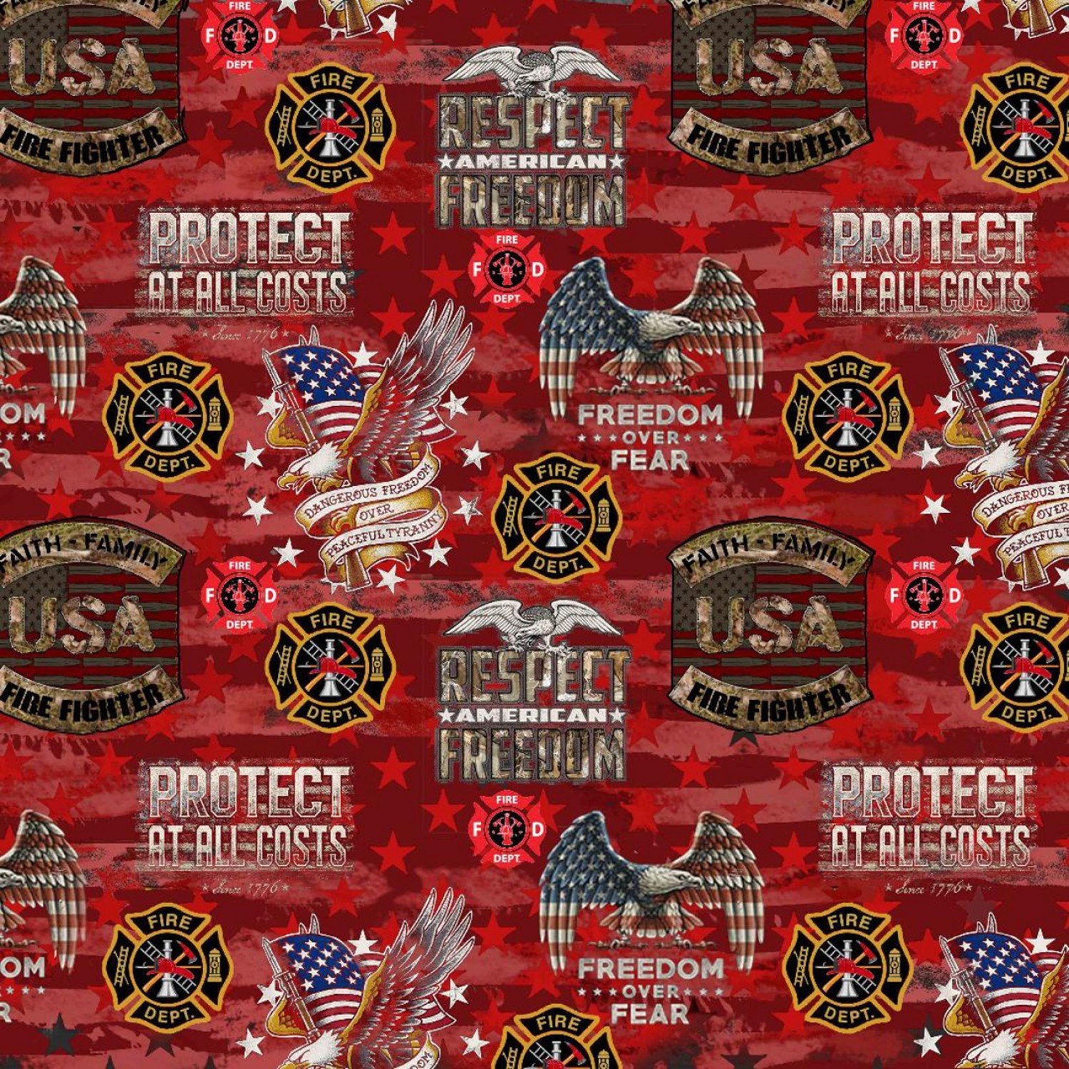 Firefighter Camo USA Flag Allover Badge Flag Sykel Enterprises Cotton Fabric SYK-1338-FF