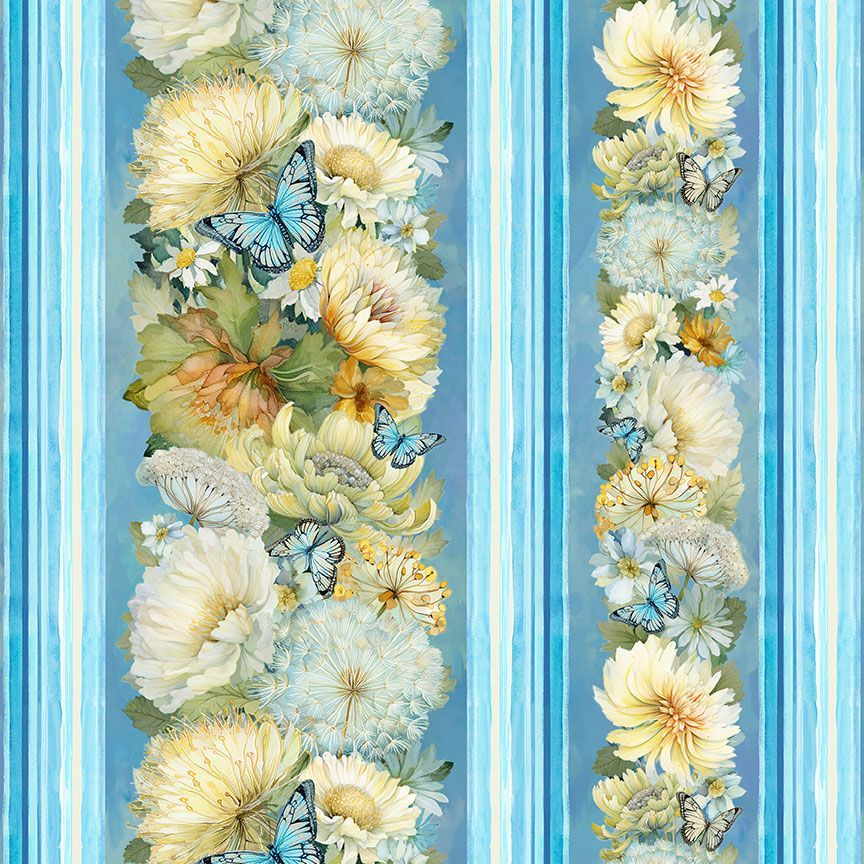 Forest Whisper: FLORAL 11" STRIPES Fabric (1/2 yd)