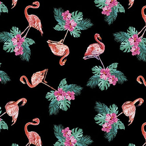 Flock Star Mini Flamingo Black Lucca Sheppard Blank Quilting Cotton Fabric