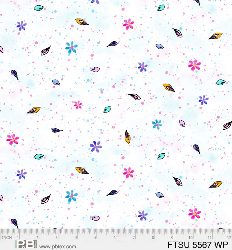 Flower To The Sun Paint Splatter & Petal Toss Blue Robin Mead P&B Textiles Cotton Fabric PB-FTSU-5567-WP