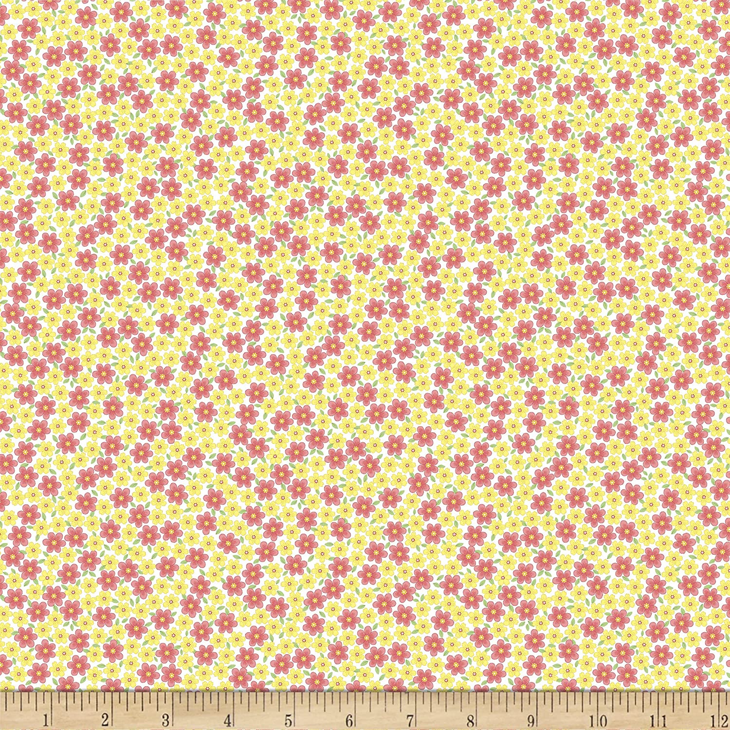 Flowers Let's Play Cute Packed Flowers Pink and Yellow Timeless Treasures Cotton Fabric