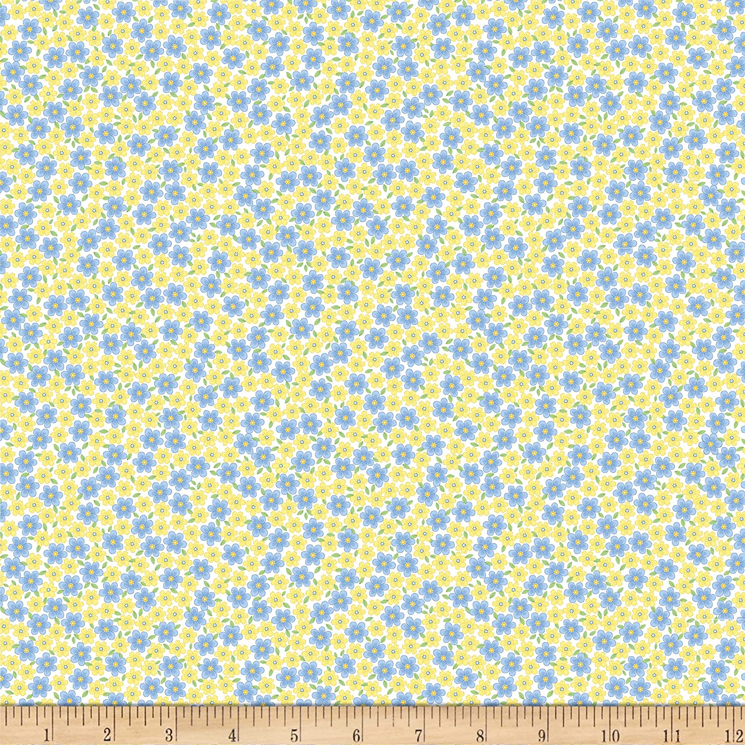 Flowers Let's Play Cute Packed Flowers Blue and Yellow Timeless Treasures Cotton Fabric