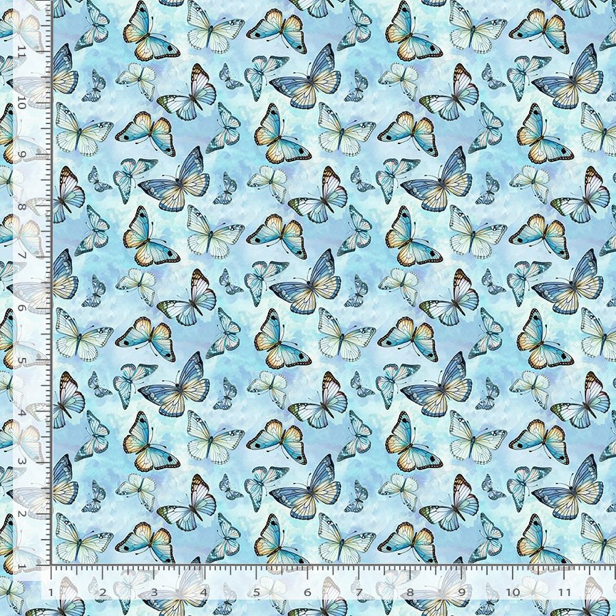 Forest Whisper Flying Butterflies Sky Timeless Treasures Cotton Fabric TT-BUG-CD3690-SKY