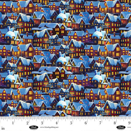 Frostykins Winter Village Collage Brown Ray Heere Blank Quilting Cotton Fabric BQ-4269-35
