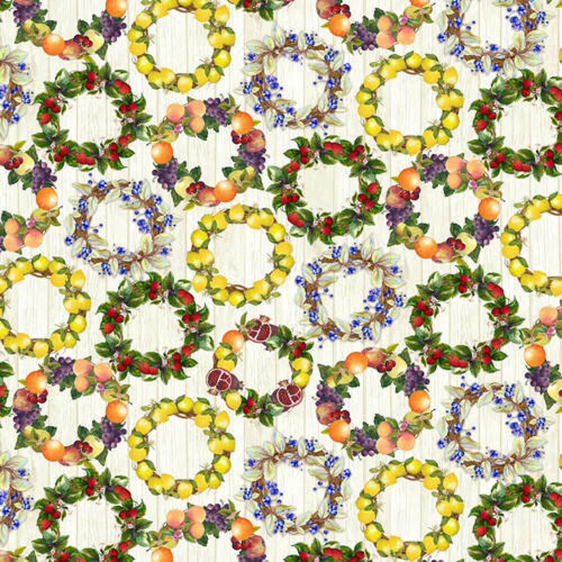 Fruit Thought Fruit Wreaths Ivory Cream Blank Quilting Cotton Fabric