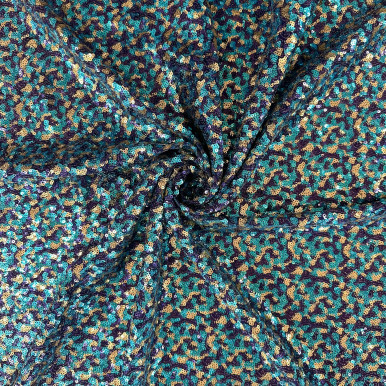 Green, Blue and Gold Sequins on Navy Netting
