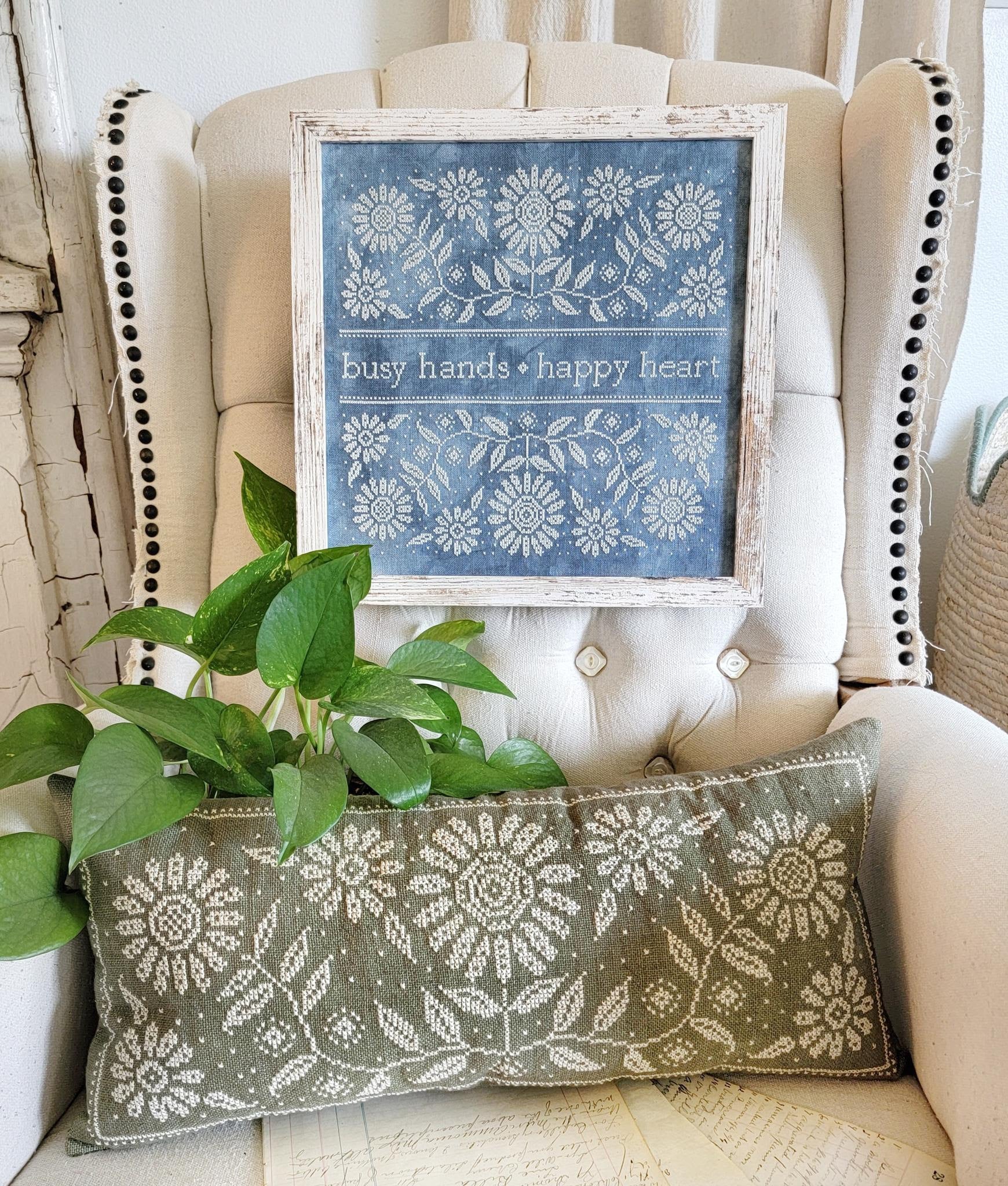 Hello from Liz Mathews BUSY HANDS HAPPY HEART Cross Stitch Pattern Nashville Market
