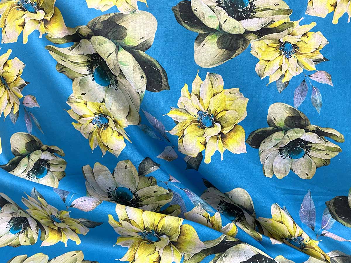 Printemps Digital Cotton Shirting Fabric - 62238 Light Blue with Yellow