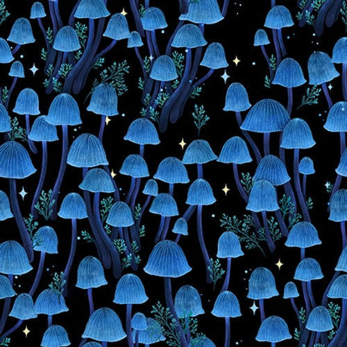 Jardin de Lune Mushrooms Black Episodic Drawings Blank Quilting Cotton Fabric