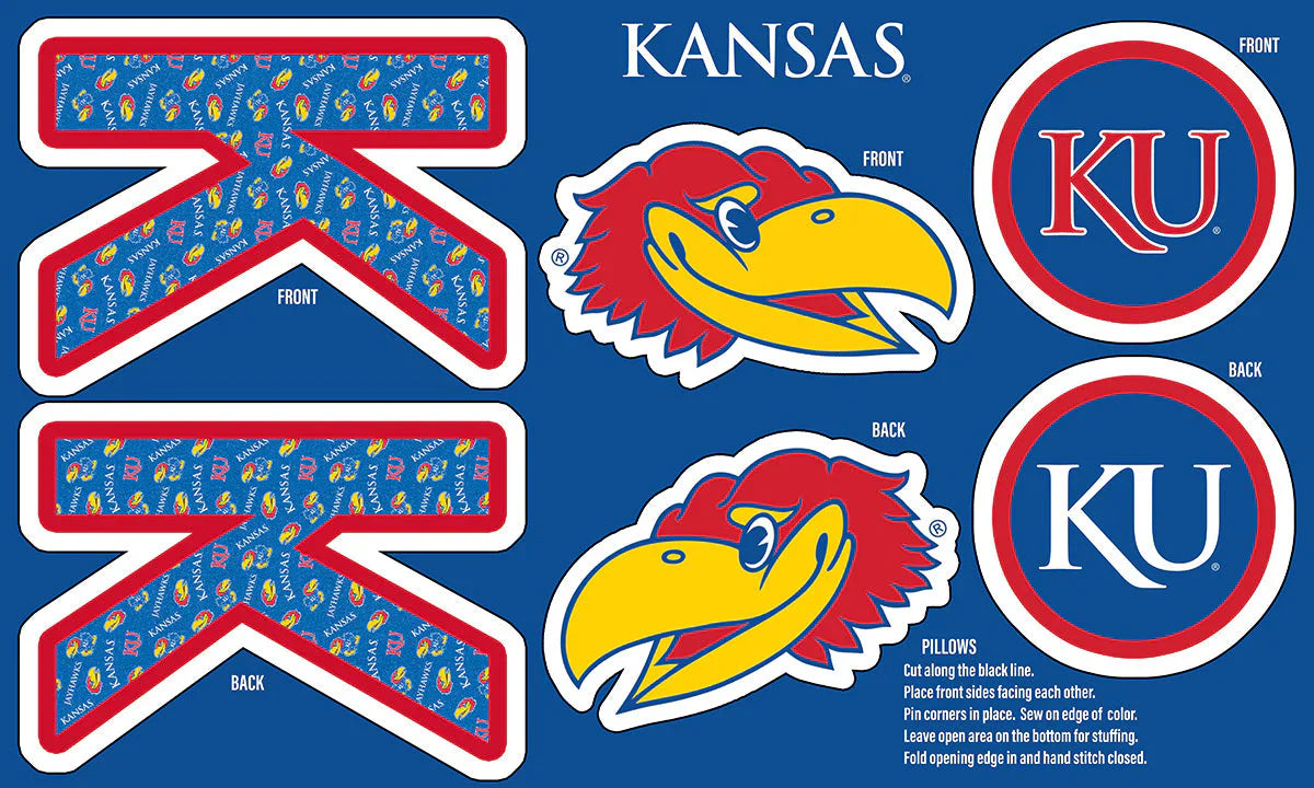 Kansas Jayhawks NCAA Collegiate Pillow Project 36 x 60 inches Sykel Polyester Minky Fabric KS-1359