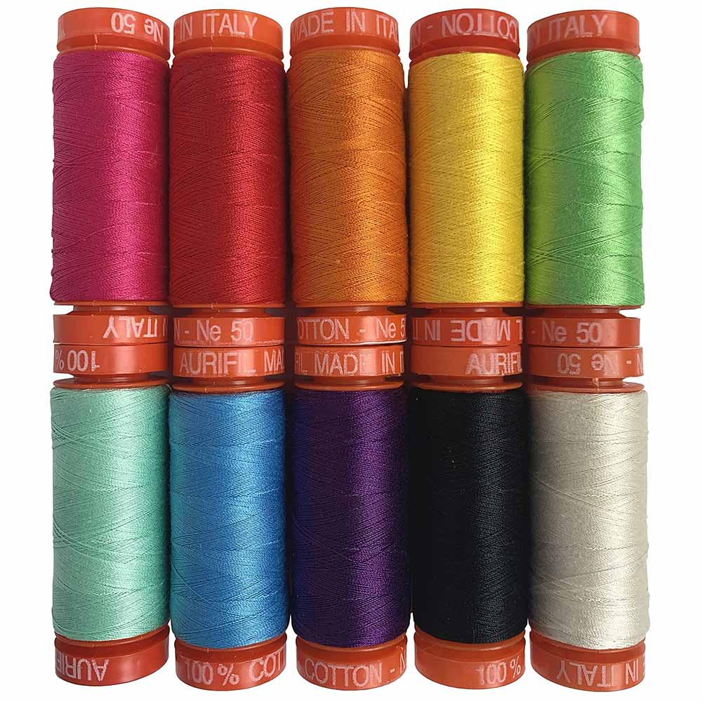 10 Small Spools Cotton 50wt Happy Color