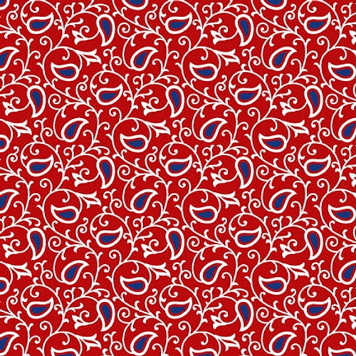 Liberty Paisley Red Satin Moon Designs Blank Quilting Cotton Fabric BQ-3691-88