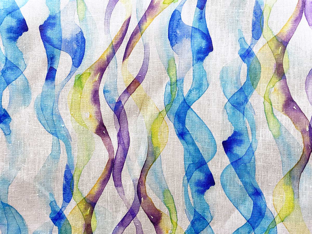 Imported Linen - Watercolor Ribbons - Printed Linen Fabric