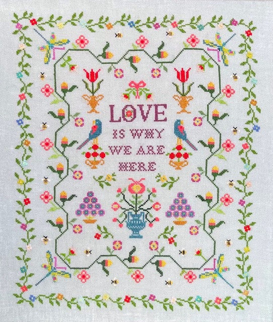 Monticello Stitches LOVE IS WHY WE ARE HERE Cross Stitch Pattern