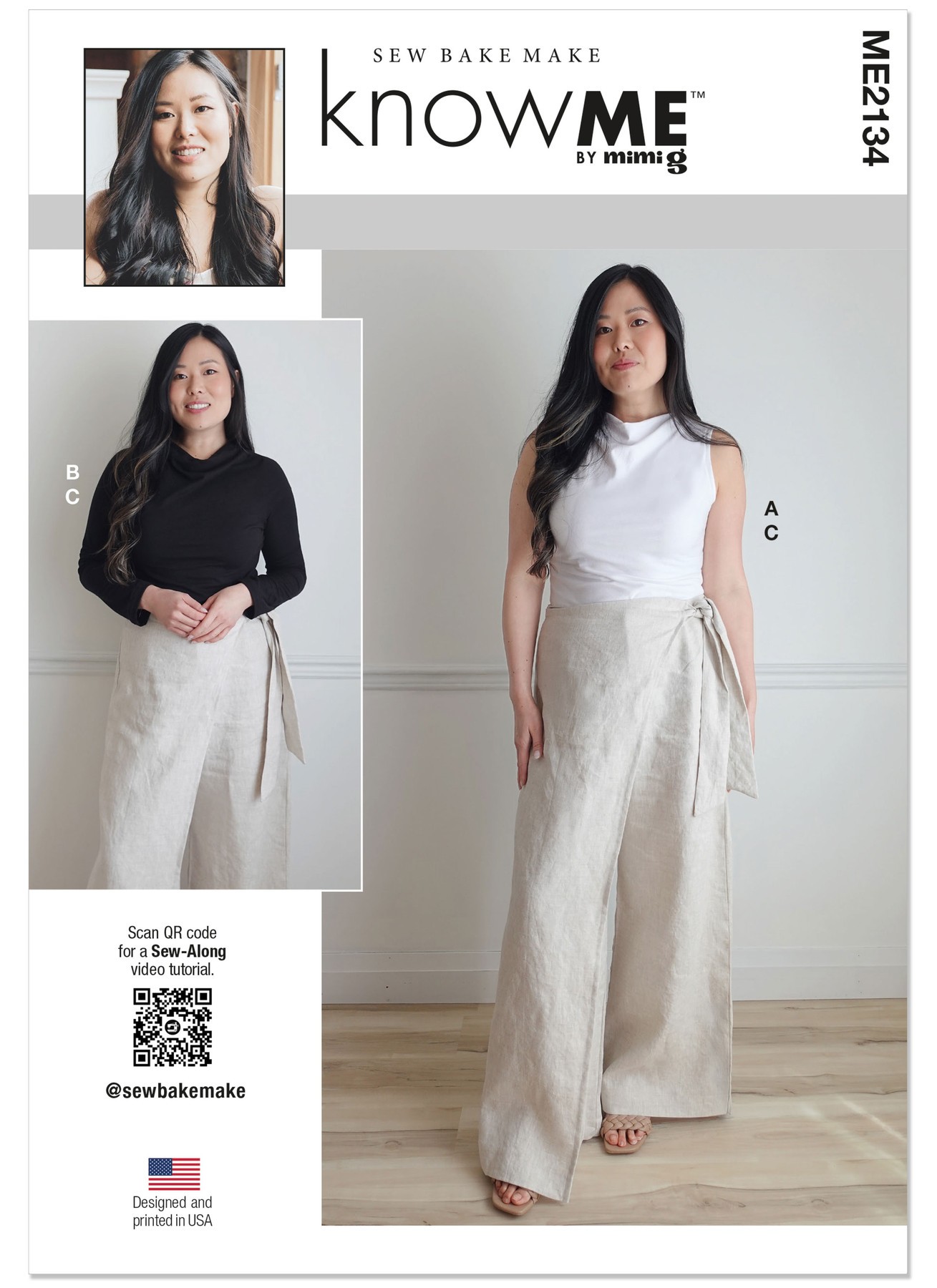 KnowMe Sewing Pattern #2134 - Misses' Wrap Trouser and Knit Top with Sleeve Variations by Sew Bake Make