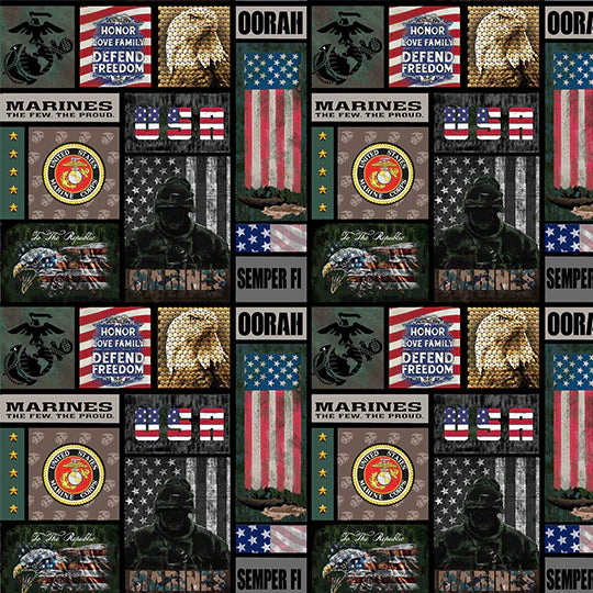 Marines Armed Forces Military New Block Sykel Enterprises Cotton Fabric SYK-1339-M