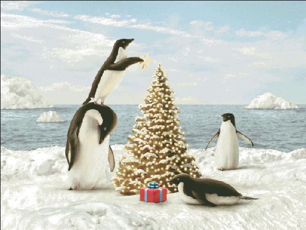 Merry Penguins FULL COVERAGE Cross Stitch Pattern by Heaven and Earth Designs