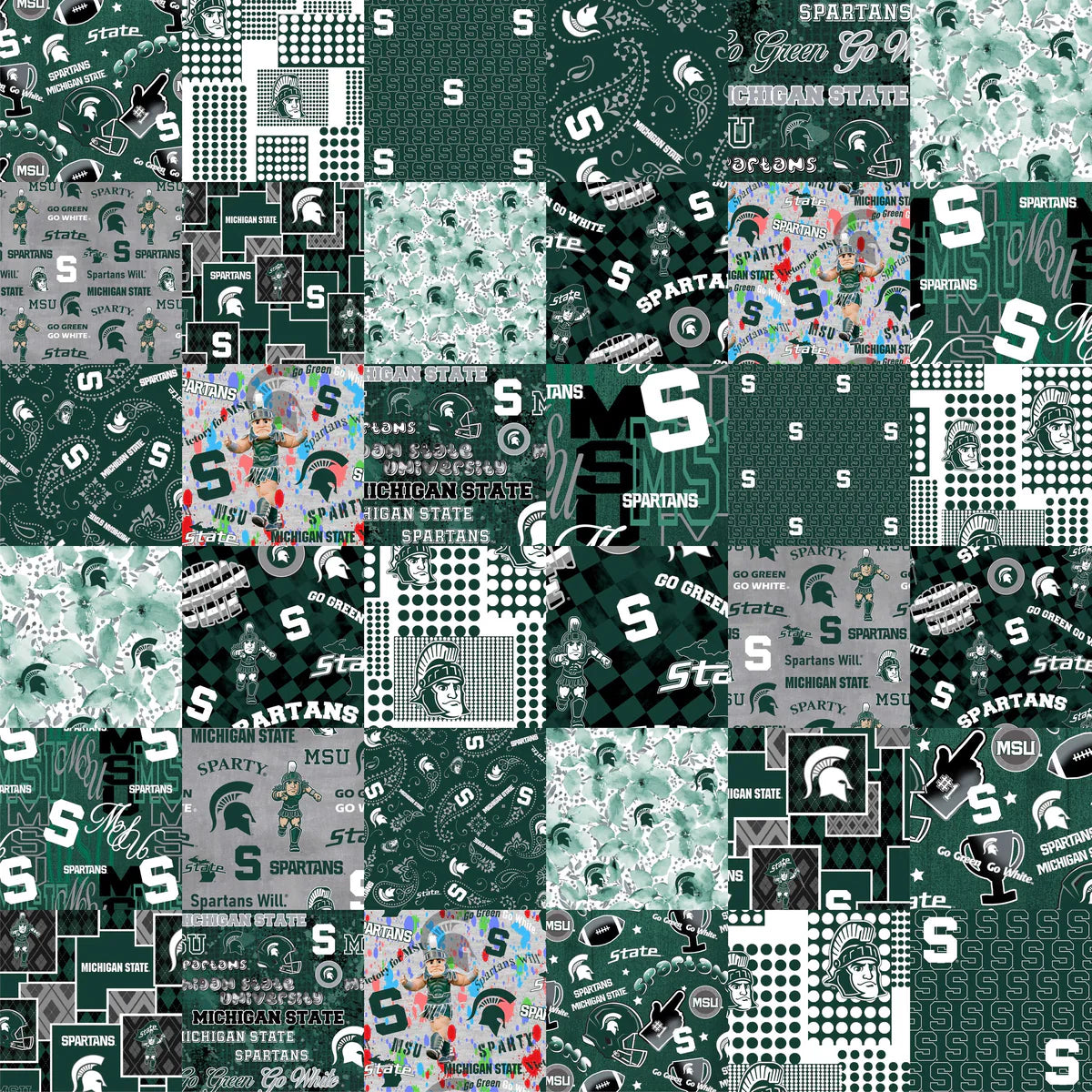 Michigan State Spartans NCAA College Cheater Quilt Allover 60" Sykel Cotton Fabric MIST-1363