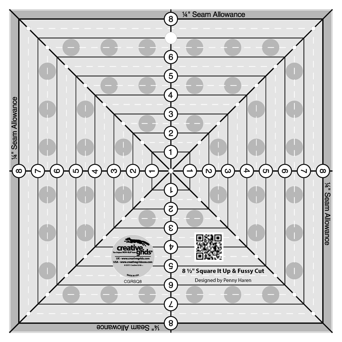 Creative Grids 8-1/2in Two-In-One Square It Up & Fussy Cut Ruler
