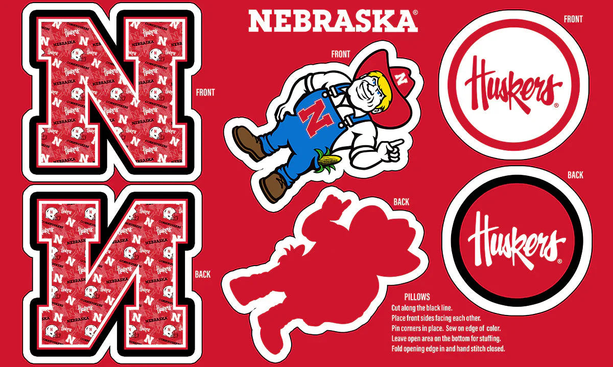 Nebraska Cornhuskers NCAA Collegiate Pillow Project 36 x 60 inches Sykel Polyester Minky Fabric NE-1359