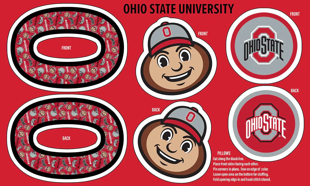 Ohio State Buckeyes NCAA Collegiate Pillow Project 36 x 60 inches Sykel Polyester Minky Fabric OHS-1359
