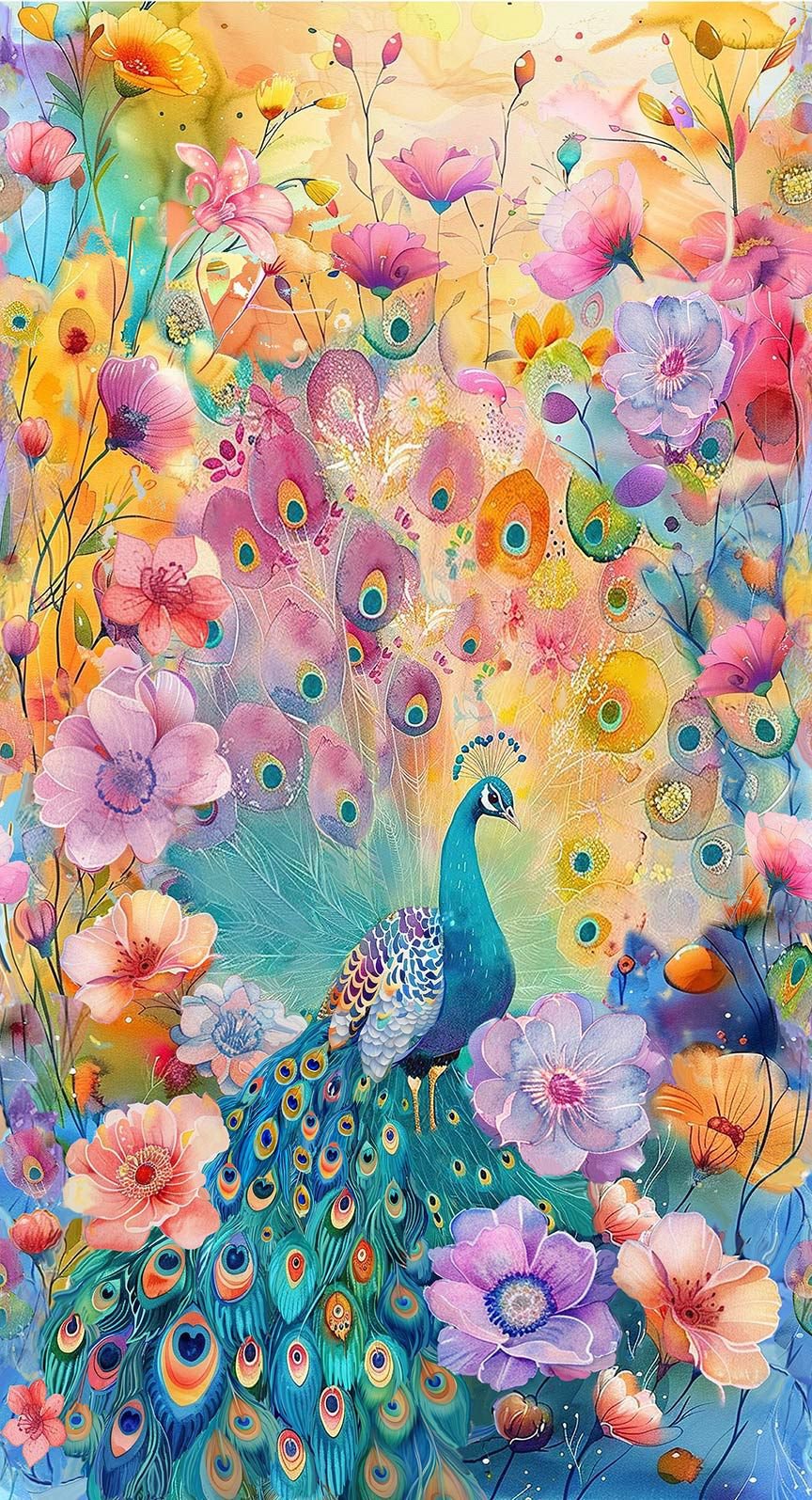 Wild Beauty Peacock Floral Panel