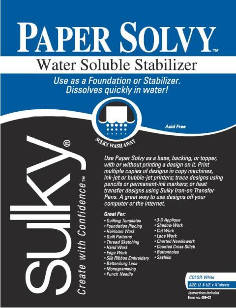 Sulky Paper Solvy 12pk Wash Away Stabilizer 409-02