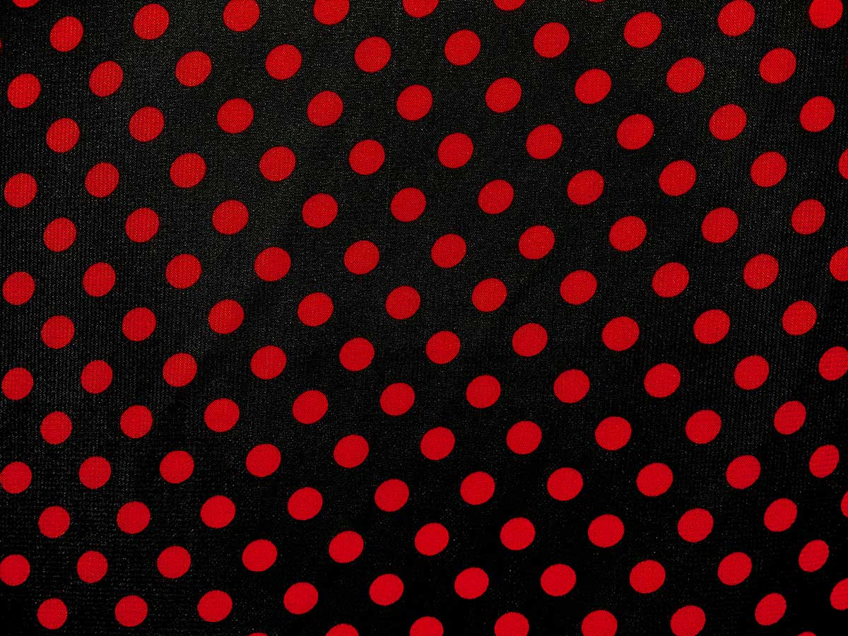 PPC248-09 Red Dots on Black - Polka Dot Print Chiffon Fabric