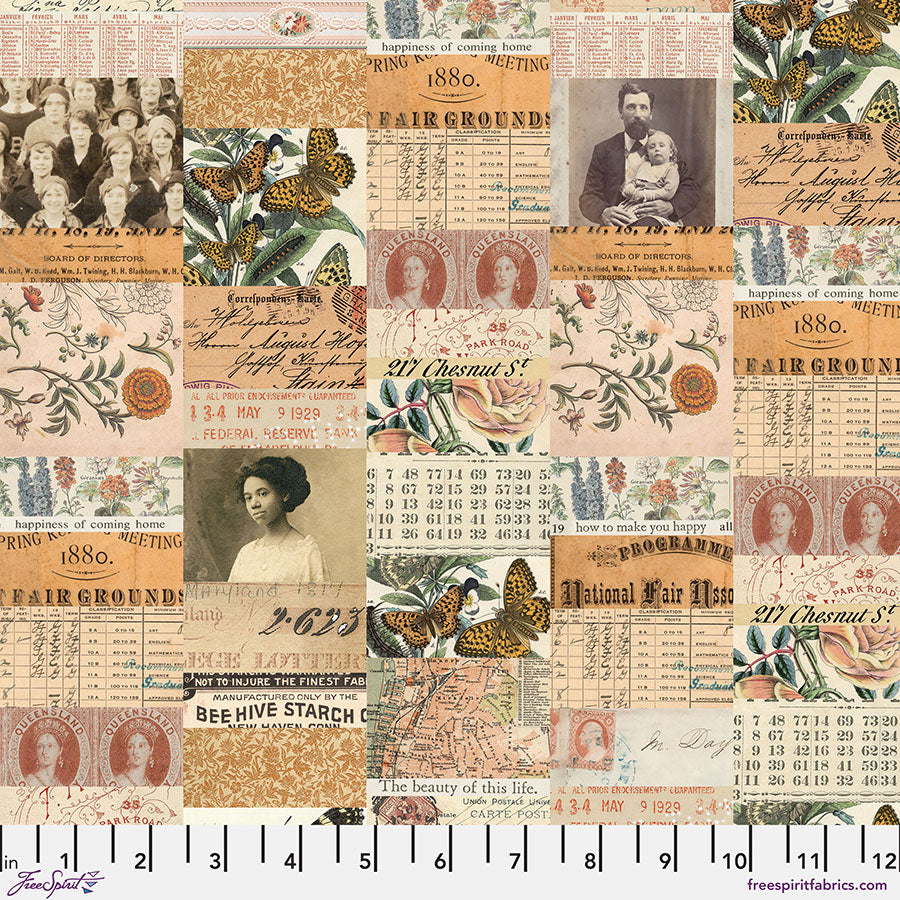 Eclectic Elements Palette: ORANGE COLLAGE Fabric (1/2 yd.)