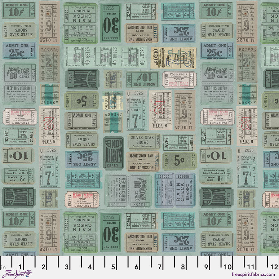 Eclectic Elements Palette: TEAL TICKETS Fabric (1/2 yd) by Tim Holtz
