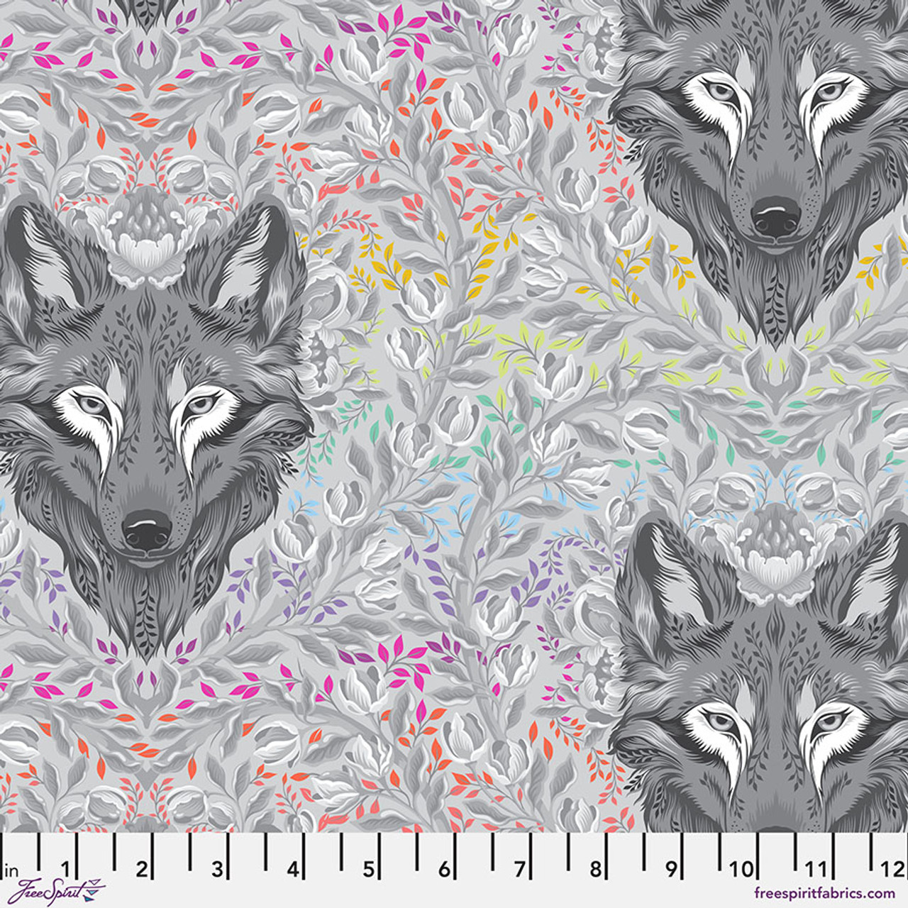 Graywork: WOLF of PINK STREET - Fog Fabric (1/2 yd) by Tula Pink