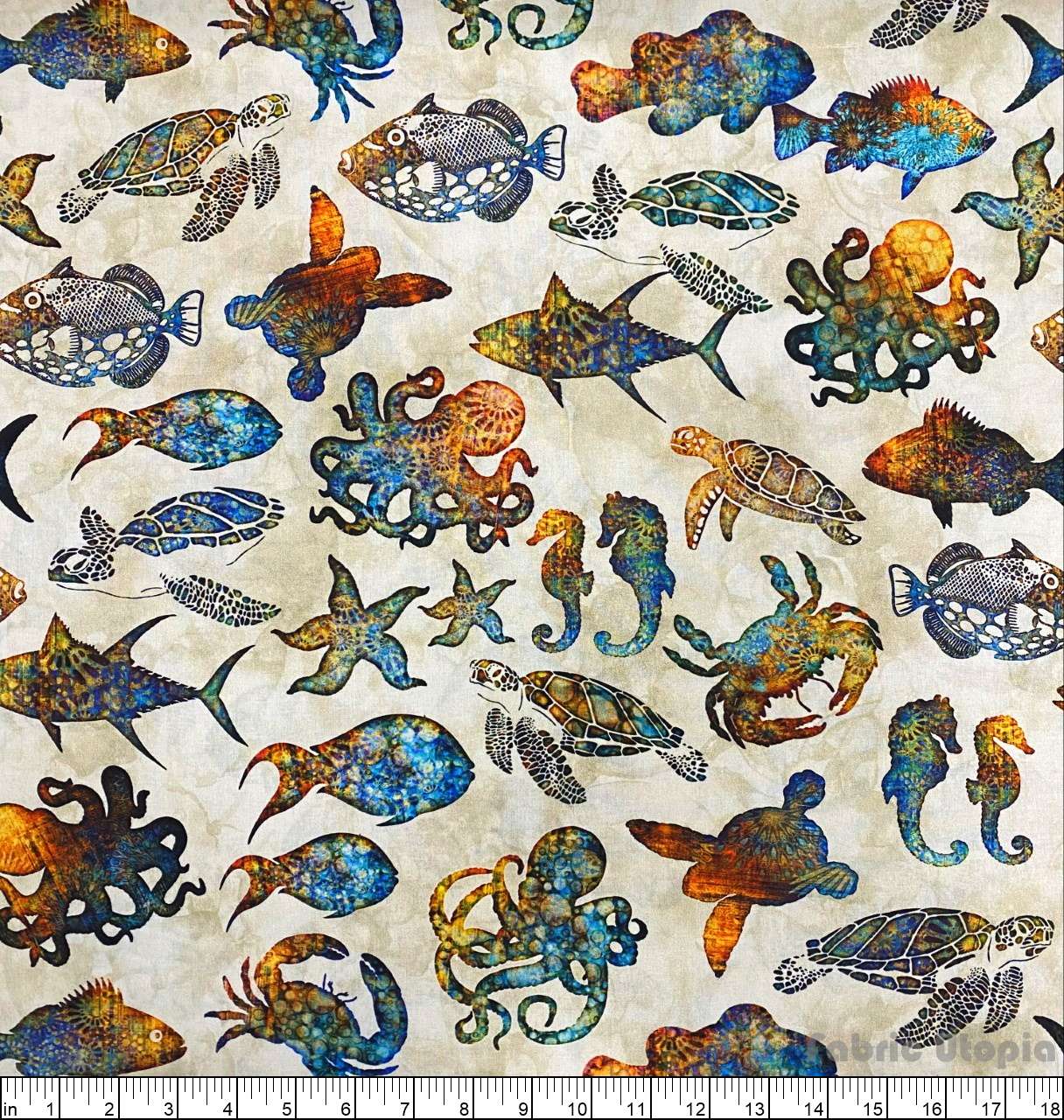 Pacifica Sealife Toss Ecru Cream Dan Morris Quilting Treasures Cotton Fabric