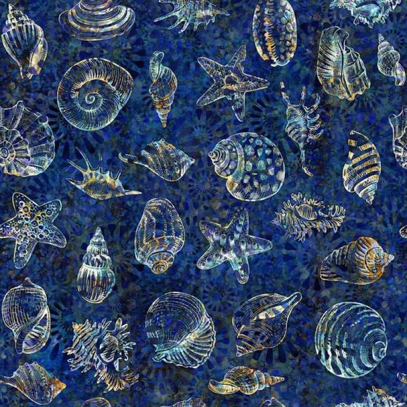 Pacifica Shell Toss Dark Blue Dan Morris Quilting Treasures Cotton Fabric