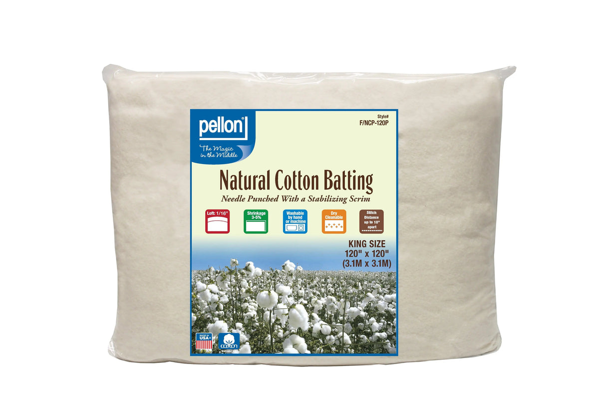 Pellon Natural Cotton Batting With Scrim120" x 120" King Size Package.