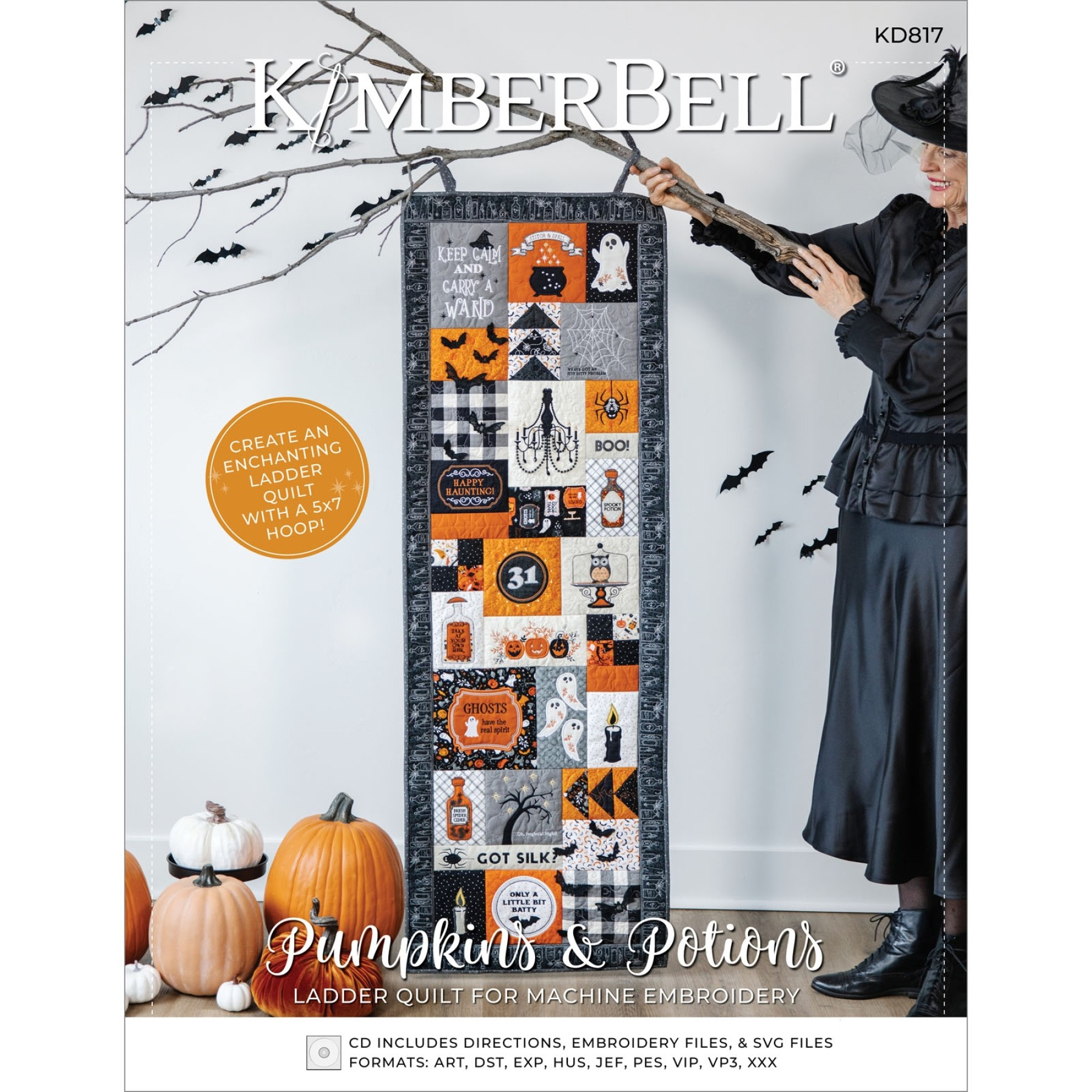 PUMPKINS & POTIONS Ladder Quilt Pattern Book and Machine Embroidery CD