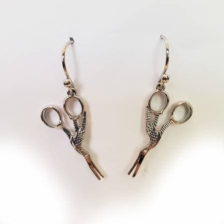 Silver Stork Scissor Drop Earrings